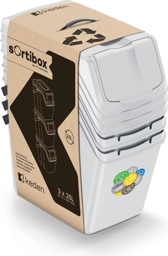 Sæt med tre sorteringsskraldespande SORTIBOX II 3×25 l askgrå