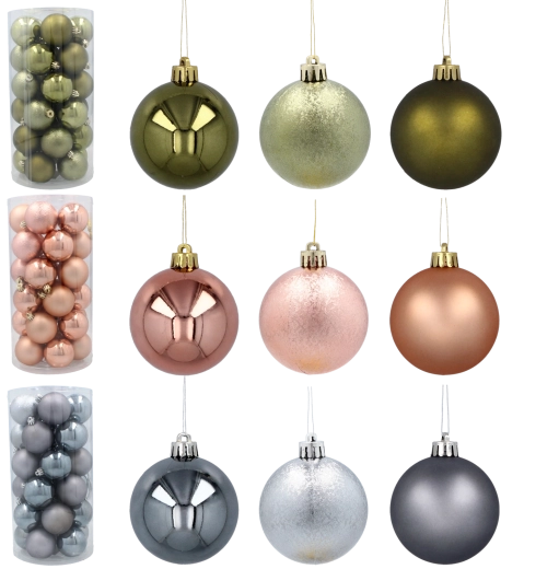 Sæt med 30 julekugler 6 cm – oliven, kobber og grafit