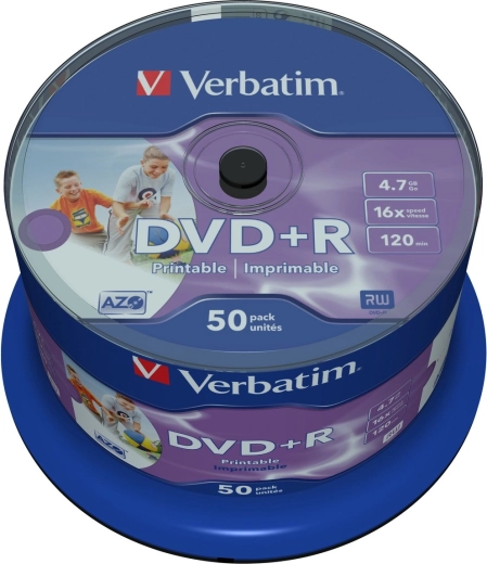 Verbatim DVD+R 4,7 GB 16x Wide Inkjet Printable - 50 stk.