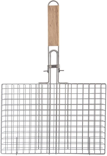 Lukket grillkurv 32 × 49 cm med træhåndtag