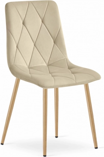 Beige polstret spisebordsstol i fløjl med quiltning