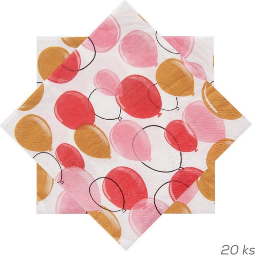 Papirservietter med motiv af lyserøde balloner 33 × 33 cm, 20 stk.