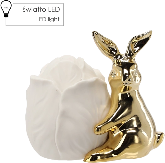 Påskekeramikhare med gylden overflade og LED-blomst