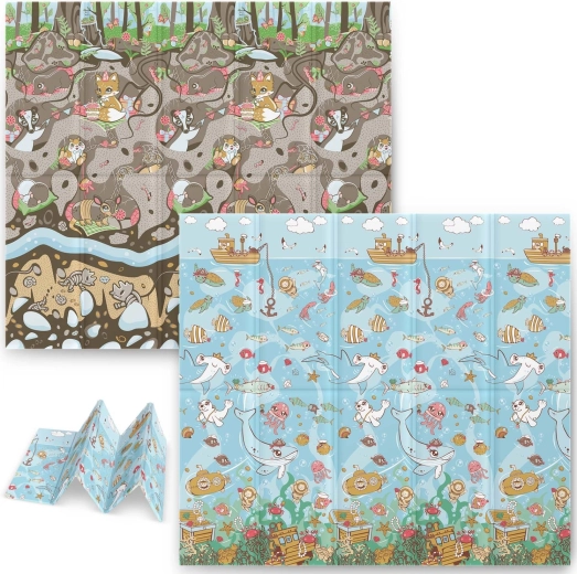 Sammenklappelig skummåtte til børn 200 × 180 × 1 cm ocean–land NUKIDO