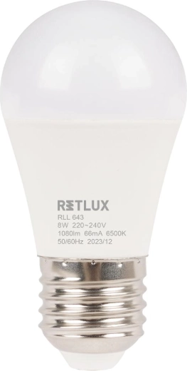 LED-pære RETLUX mini globe E27 8 W, 6500 K
