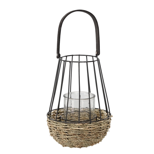 Metallygte i sort-brun med glasindsats 26 × 41 cm