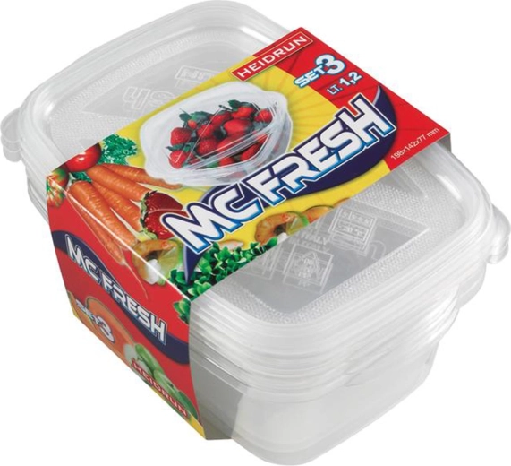 Plastboks med låg HEIDRUN McFresh 1,2 l, sæt med 3 stk.
