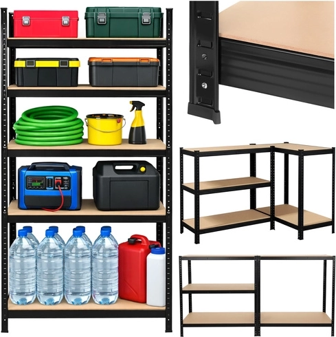 Metalreol til garage og kælder 180 × 90 × 40 cm, sort, 5 hylder BIGSTREN