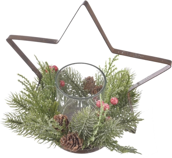 Lysestage Star i glas og metal med bærdekor 20 × 20 × 22 cm