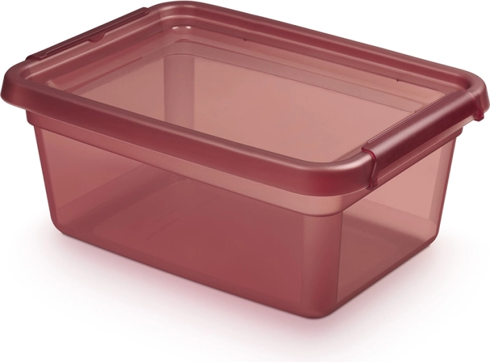 BASESTORE opbevaringsboks i plast med låg og clips 12,5 l rhubarb