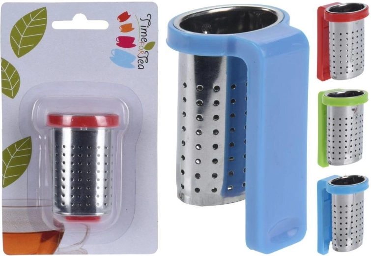 Hængende te-si af rustfrit stål med plast holder, mix af farver