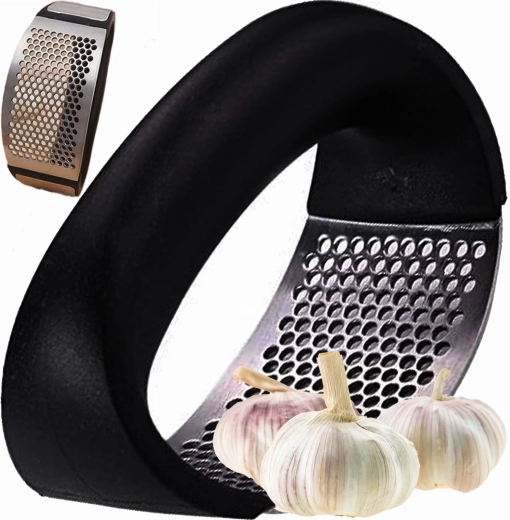 Håndholdt hvidløgspresser i rustfrit stål med ergonomisk håndtag
