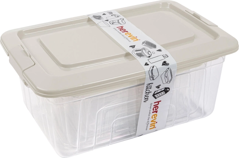 Sæt med rektangulære opbevaringsbokse med låg, 4 stk. (1,2–5,4 l) transparent/creme