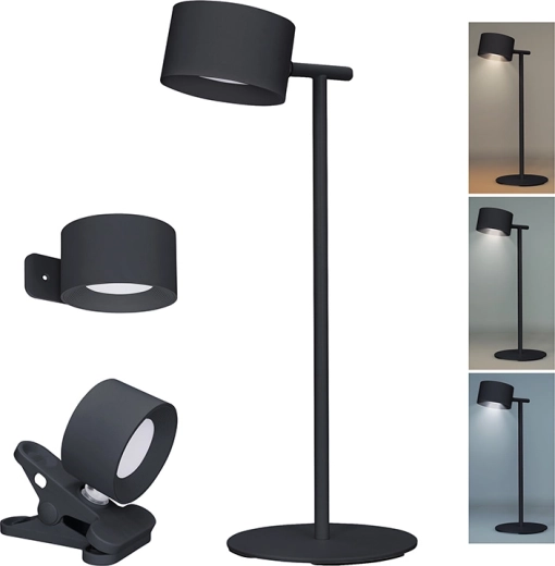 Solight LED-opladelig lampe 3-i-1 med dæmpning og skift af lysfarve, sort