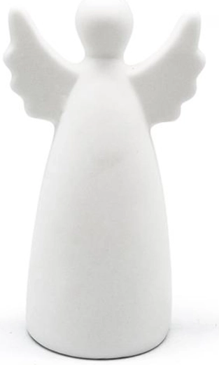 Lysende keramisk engel med LED, hvid, inkl. batterier