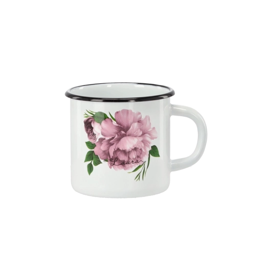 Emaljeret krus 1 l hvid Pæon Laura