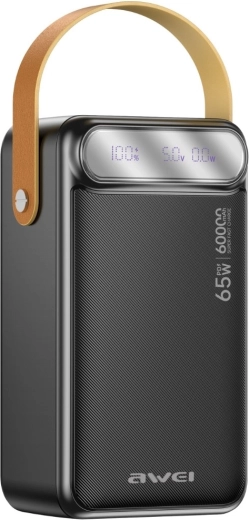 Awei powerbank 60.000 mAh 65 W PD med LED-display og LED-lommelygte - 1 stk.