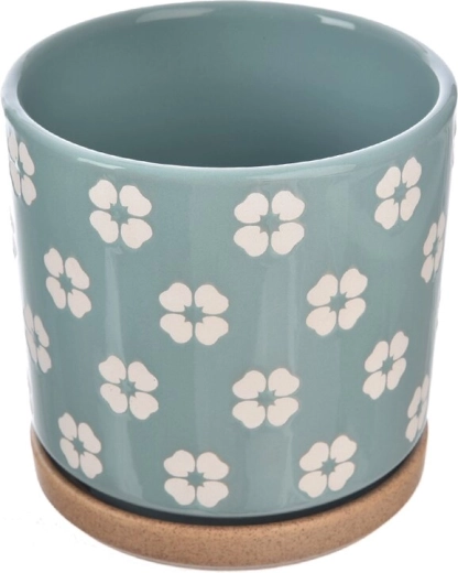 Keramisk urtepotte med blomster motiv, grøn 15 × 15 × 15 cm