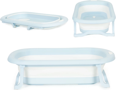 Sammenklappelig rejsebabybadekar med afløb, grå