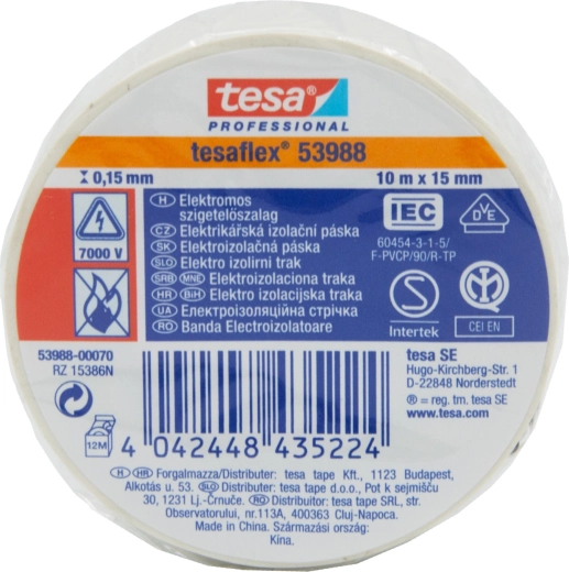 Elektroisolerende tape TESA 15 × 10 m hvid