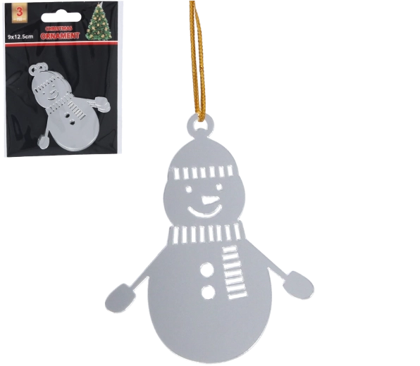 Sæt med sølvfarvede julepynt-snemænd, 3 stk.