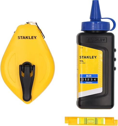 Kridtsnor med kridt og snorevaterpas Stanley 30 m