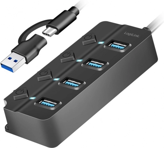 USB-hub med 4 porte, 3.2 Gen 1, sort