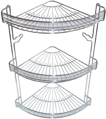 Hjørne-badeværelseshylde, 3 etager, krom, 22 × 22 × 47 cm