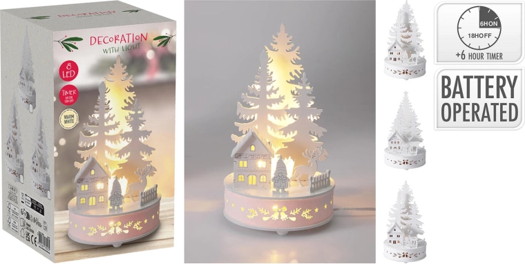 LED-dekoration i træ, juletræ 20 cm med timer - 1 stk.