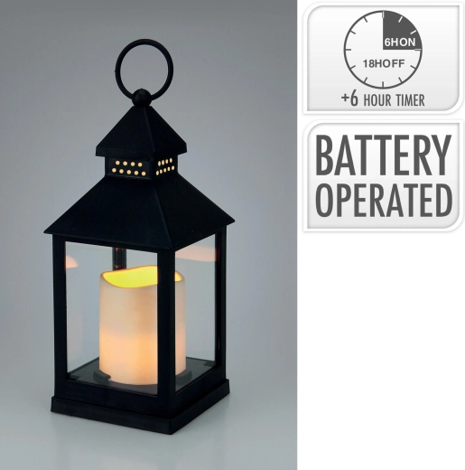 LED-dekorationslanterne med glas og timer 23 × 10 × 10 cm sort