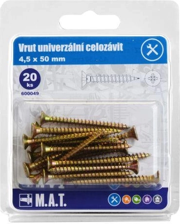 Universalskruer fuldgevind 4,5 × 50 mm, galvaniserede, 20 stk.
