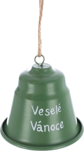 Juleklokke i metal “Glædelig jul” grøn 7 cm
