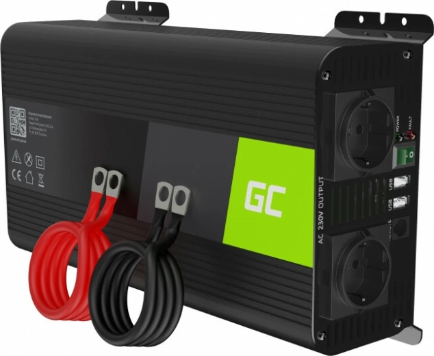 Green Cell spændingsomformer 12 V til 230 V, ren sinus 1000 W / 2000 W med USB