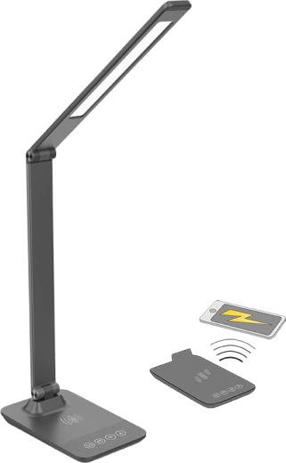 Solight LED-dæmpbar bordlampe med trådløs opladning 10 W, justerbar farvetemperatur, grå