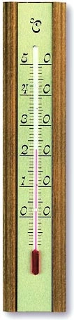 Rumtermometer i træ med metalskala, 20 cm
