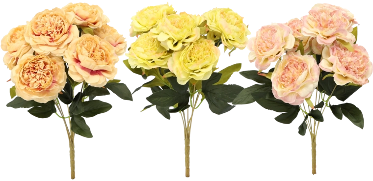 Kunstig gren – buket med 7 pæoner 41 cm, mix af farver