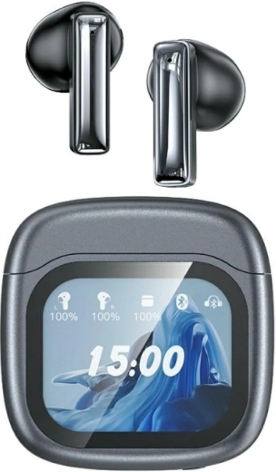 Trådløse høretelefoner AWEI TP100 Bluetooth 5.4 TWS med ENC og LCD-display – sort