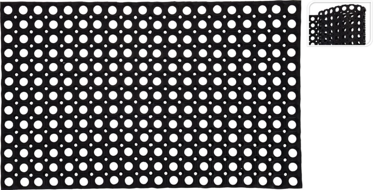 Gummi dørmåtte med huller 50 × 80 cm sort