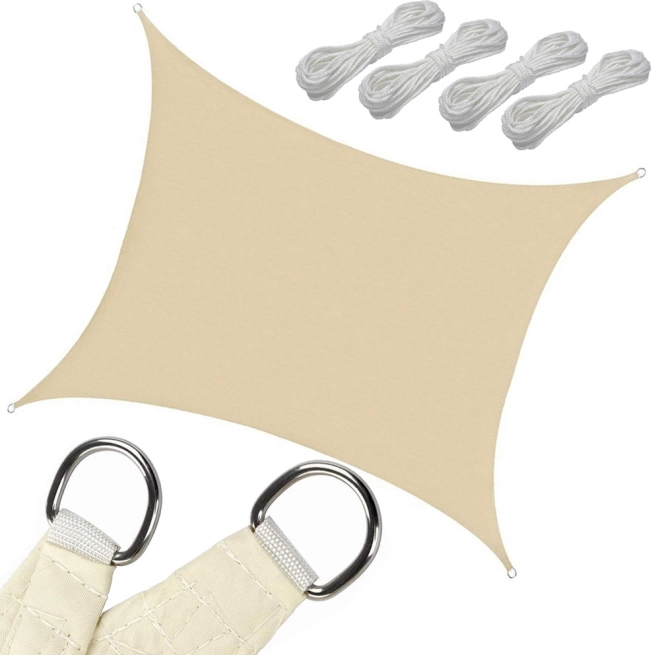 Skygge-sejl rektangulært 4 × 3 m, vandafvisende, beige