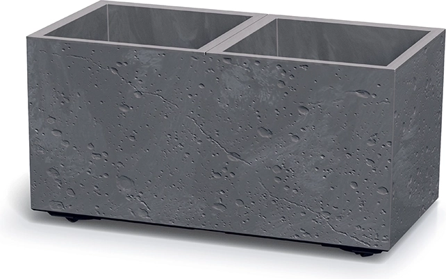 Plast blomsterkasse med betonlook, rektangulær, marengo, med to kamre