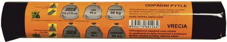 Stærke sorte affaldsposer 280 l, 115 × 170 cm, 3 stk.