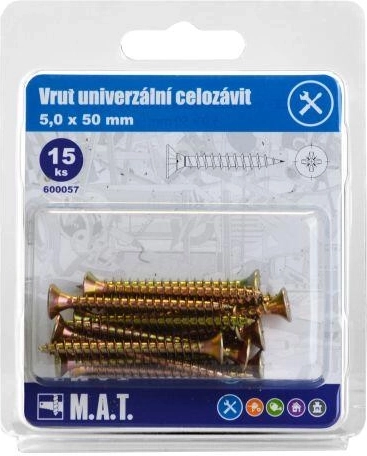 Universalskrue fuldgevind 5 × 50 mm, galvaniseret, 15 stk.