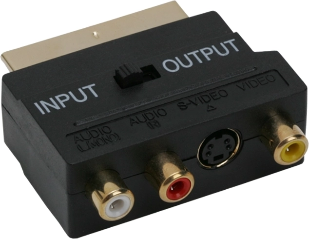 Forgyldt SCART-adapter til 3 RCA og S-Video med omskifter