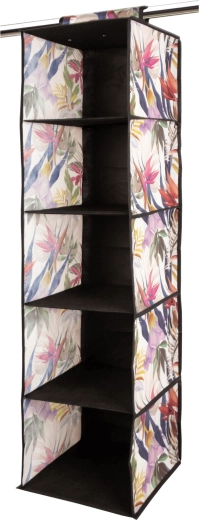 Hængende tekstilorganisator til skab med blomstermønster, 5 hylder, 30 × 30 × 120 cm