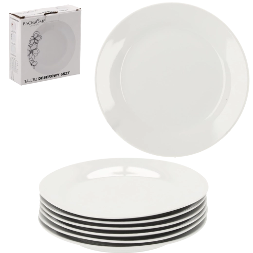 Sæt med hvide desserttallerkener i hærdet glas 19 cm (6 stk.)