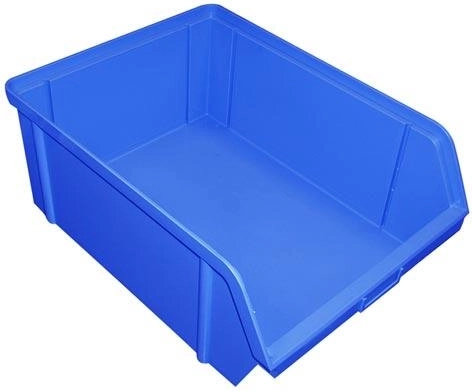 Opbevaringskasse med skrå front 10 kg, 200 × 150 × 122 mm, blå plast