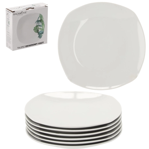 Sæt med hvide firkantede desserttallerkener 20 cm – 6 stk.