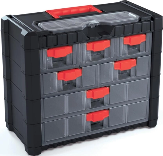 Plast værkstedsreol CARGO med organizer 7+1, 400 × 200 × 326 mm