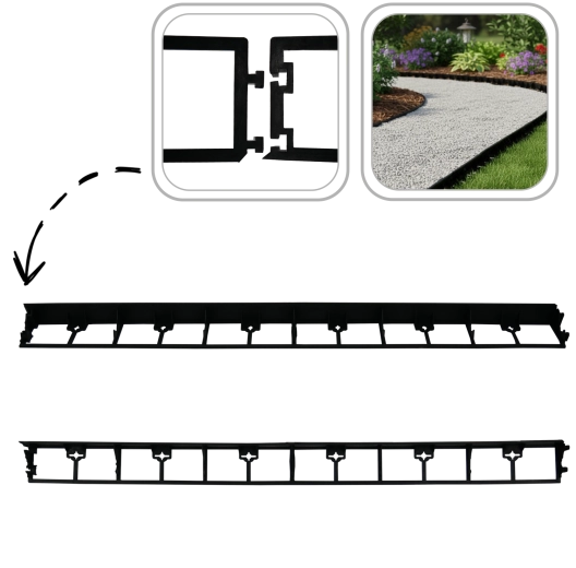 Havekant af genanvendt plast 4,5 × 100 cm, sort