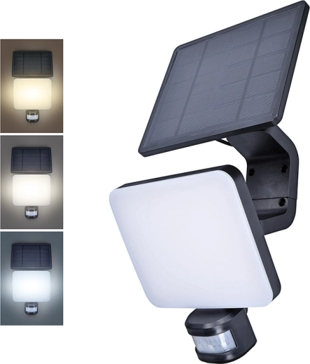 Solight LED solcelledrevet udendørs væglampe med sensor 11 W 1200 lm 3 CCT sort - 1 stk.